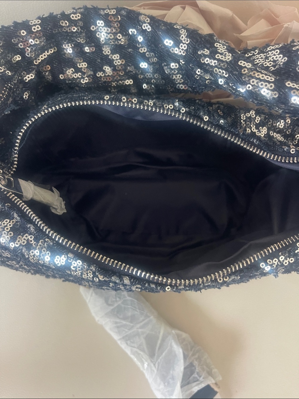 Sequin Shoulder Hobo Bag - Navy Sparkle - Picture 7 of 7